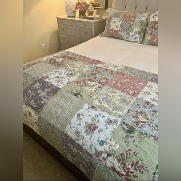 Greenland Home Fashions Blooming Prairie Floral Patchwork 2 King Shams EUC - Picture 6 of 8